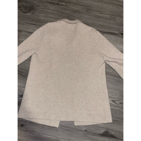 Talbots Wool Blend Beige Cardigan Knit Sweater Size Medium Open Front Pockets - Picture 8 of 8
